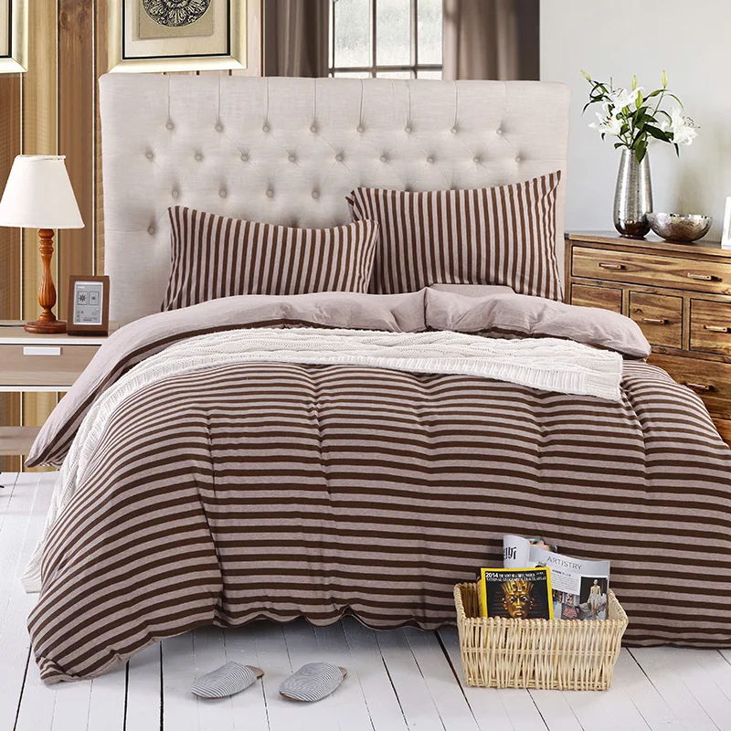 

CHAUSUB 100% Cotton Duvet Cover Set 4PCS Bedding Set Bed Cover Queen King Size Japanese Knitted Bed Sheets Stripe Bed Linens