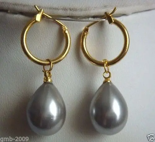 

Hot sale new Style >>>> AAA+ NATURAL 12x16MM DRIP GRAY SOUTH SEA SHELL PEARL EARRING -Top quality free shipping