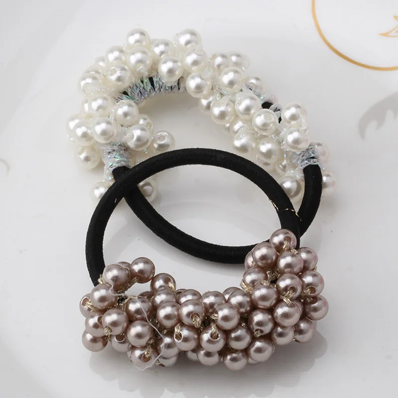 Korean Style Women Hair Accessories Half Circle Pearls Beads Headbands Gum for Hair Scrunchie Ponytail Elastic Hair Band