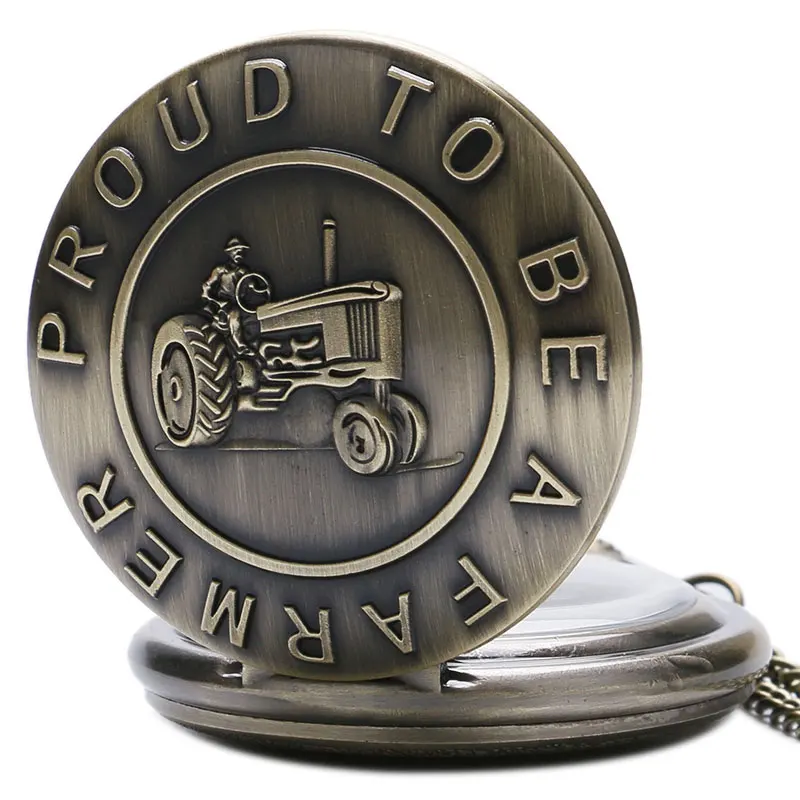 Retro PROUD TO BE A FARMER Pocket Watch Bronze Steampunk Quartz Fob Watches for Men Boy 3