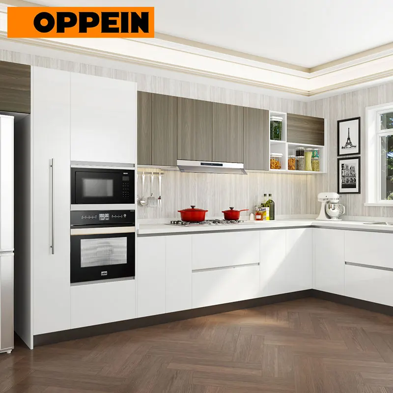 OPPEIN современный дизайн деревянный ламинированный Шкаф Кухонные блоки шкафы