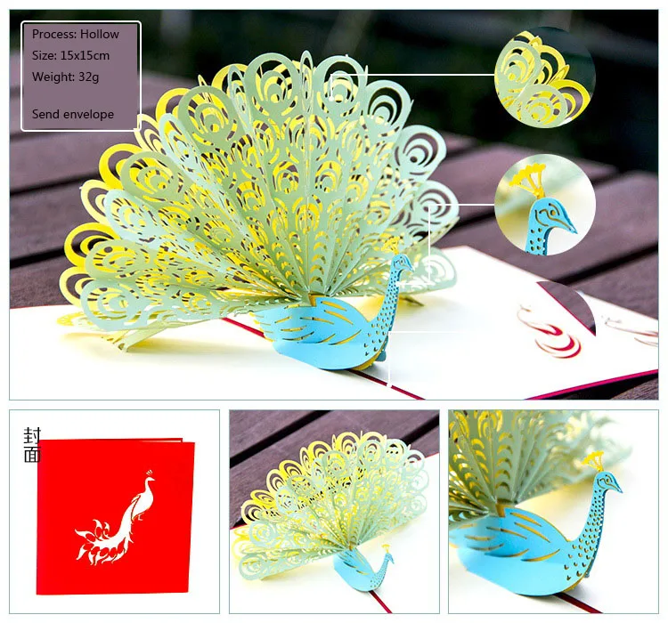 FANLUS Peacock Pop up Birthday Card for Wife Husband Kids Day Card and Envelopes Handmade 3D Anniversary Wedding Card Graduation (8)