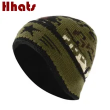 Бархатная зимняя шапка Skullies для мужчин, утолщенная теплая флисовая подкладка, камуфляжная вязаная шапка, уличная ветрозащитная Лыжная шапка с ушками