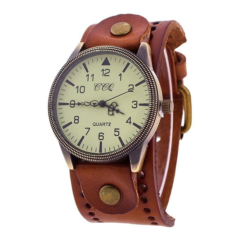 CCQ для мужчин браслет Кварцевые часы Корова кожаный ремешок повседневное спортивные наручные часы подарки TT@ 88