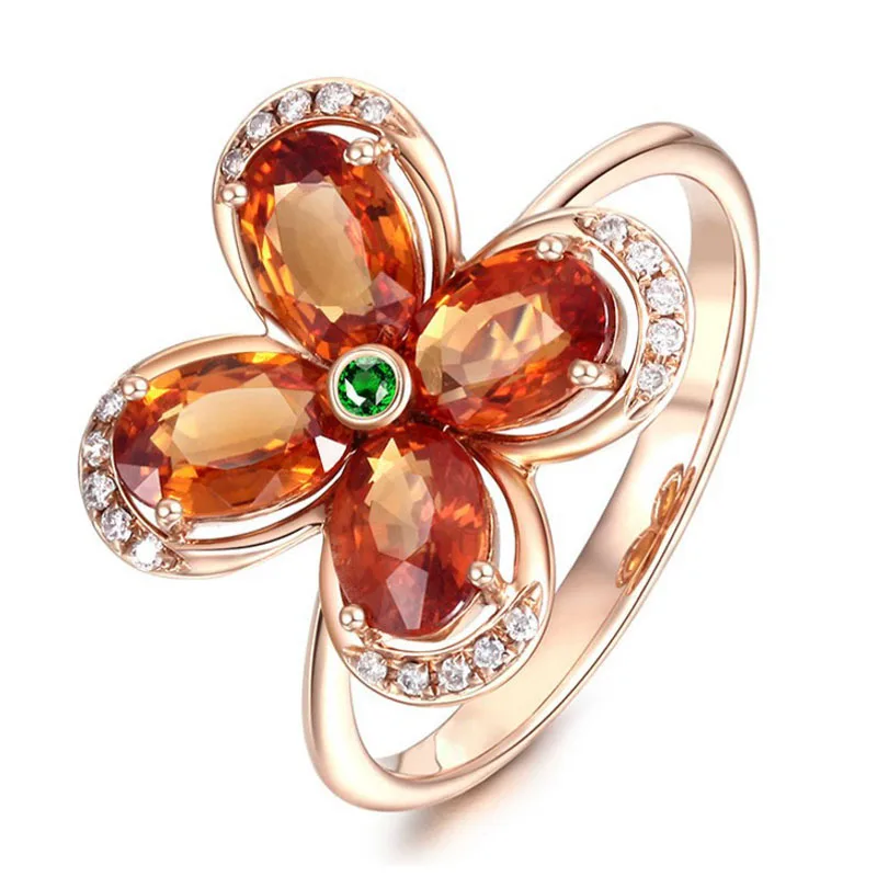 

Elegant Champagne Zircon Flower Rings for Women Ladies Exquisite Rose Gold Color Anniversary Rings Fashion Party Jewelry Anel