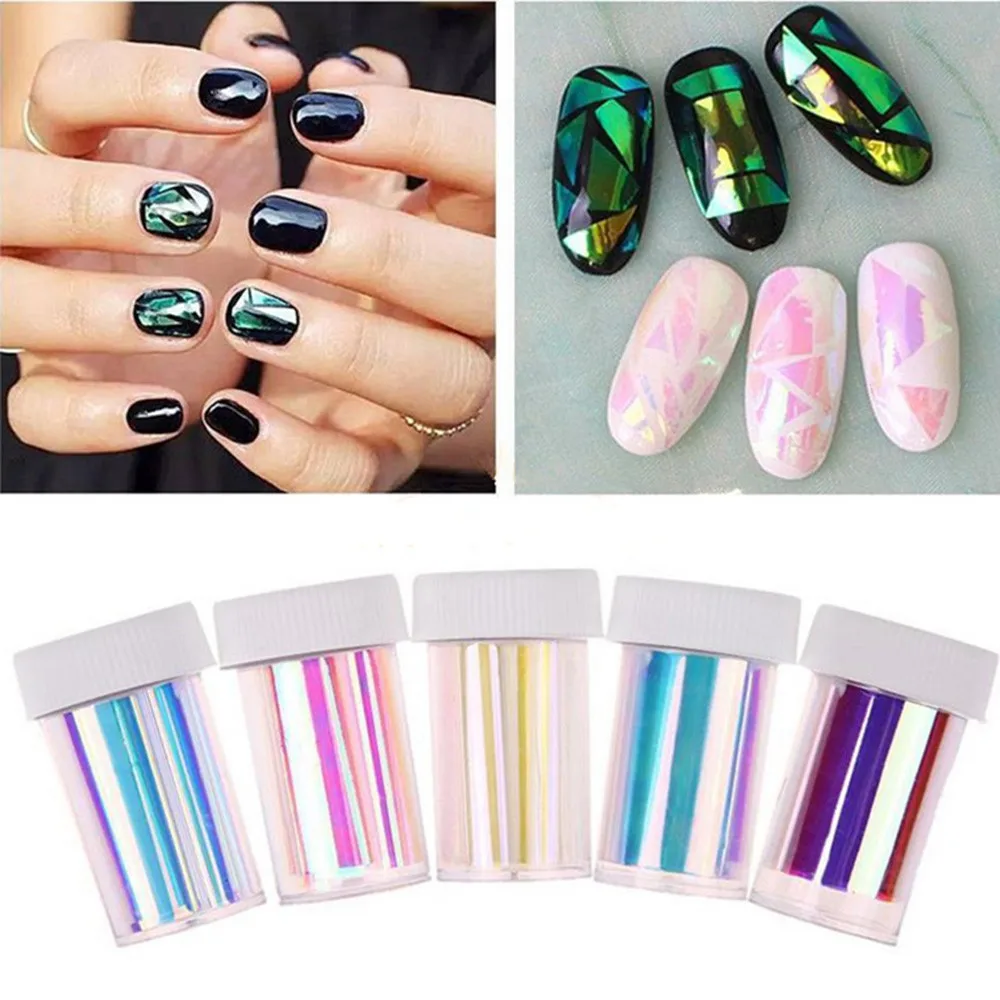 

5 Pcs New Nail Art Stencil Foils Nails Wraps Decal Glitter Shattered Glass DIY Nail Art Decoration 15-20