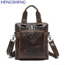 Hengsheng promotion genuine leather men bag of crocodile men messengers bag with top quality cow leather men shoulder bags