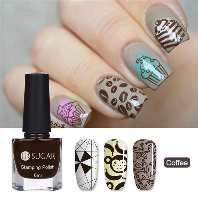 Color Coffee 6 мл ur Sugar штамповочный лак для ногтей, цветной лак для ногтей, 12 цветов - Цвет: Color Coffee