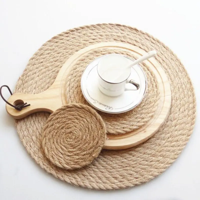 

Home Table Anti-scalding Insulation Pad Durable Table Mat Straw Linen Straw Round Thick Coaster Pad Mat Placemat Table Decor