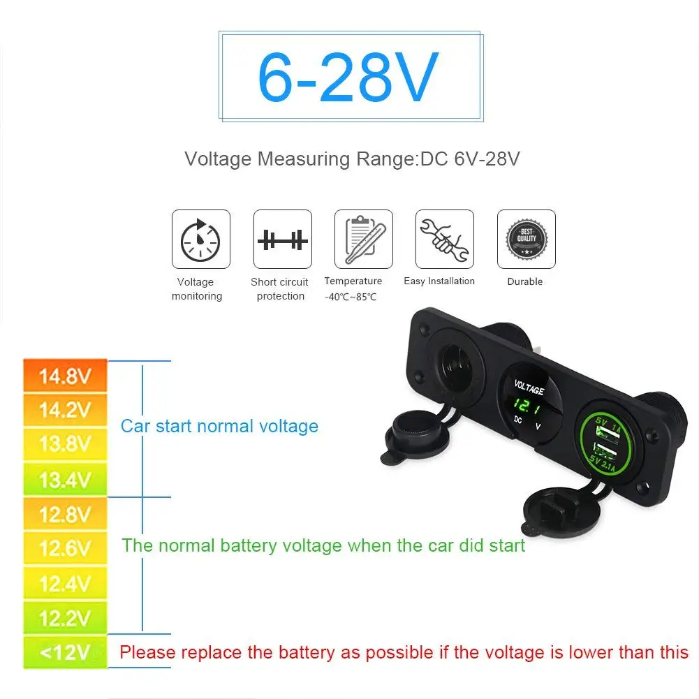 DIY морской тумблер Водонепроницаемый 12 V-24 V Вольтметр Dual Usb Зарядное устройство прикуриватель для автомобилей класса RV грузовик, прицеп, лодка яхта внедорожник