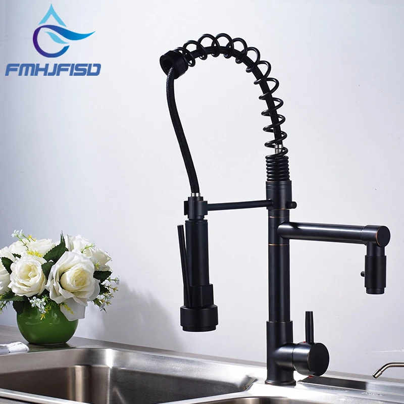 

ORB Pull Down Kitchen Faucet Dual Spout 360 Swivel Sprayer Shower Mixer Tap Deck Mounted