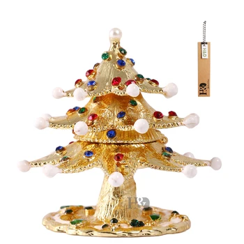 

H&D Mini Christmas Tree Trinket Boxes Ornament Crystals,Hand-painted Jewelry Storage Collectible Ring Display holder For Girls