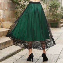 Летняя Стильная хлопковая сетчатая юбка в складку большого размера элегантные кружевные лоскутные юбки длиной до щиколотки размера плюс 4XL6XL