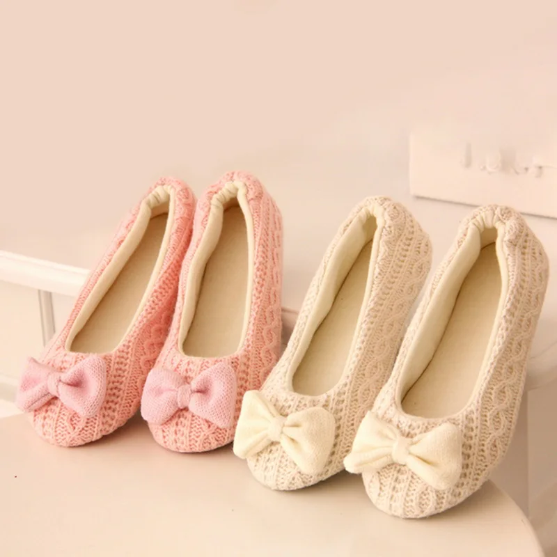 

Women Wool Bow Comfortable Shoes Ladies Home Floor Soft Indoor Shoes Casual Warm Flat Heel Yoga Shoes Gifts