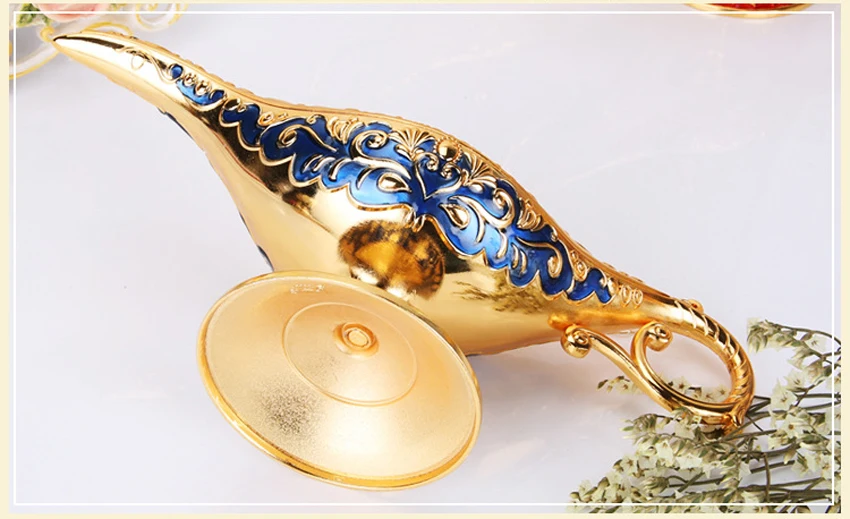 ERMAKOVA Colorful Large Metal Magic Genie Lamp Incense Burner Vintage Rare Legend Oil Lamp Home Office Decoration Gift