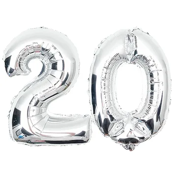 

Age 20th 30th 40th 50th 60th 70th 80th 90th 100th Birthday Celebration Party decoration silver mylar number balloons supplies