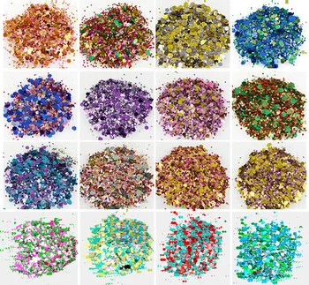 

50g/bag nail glitter squines mixes size 0.2-2mm 18colors nails chunky laser glitterpowder hexagon shape for gel polish nail dust