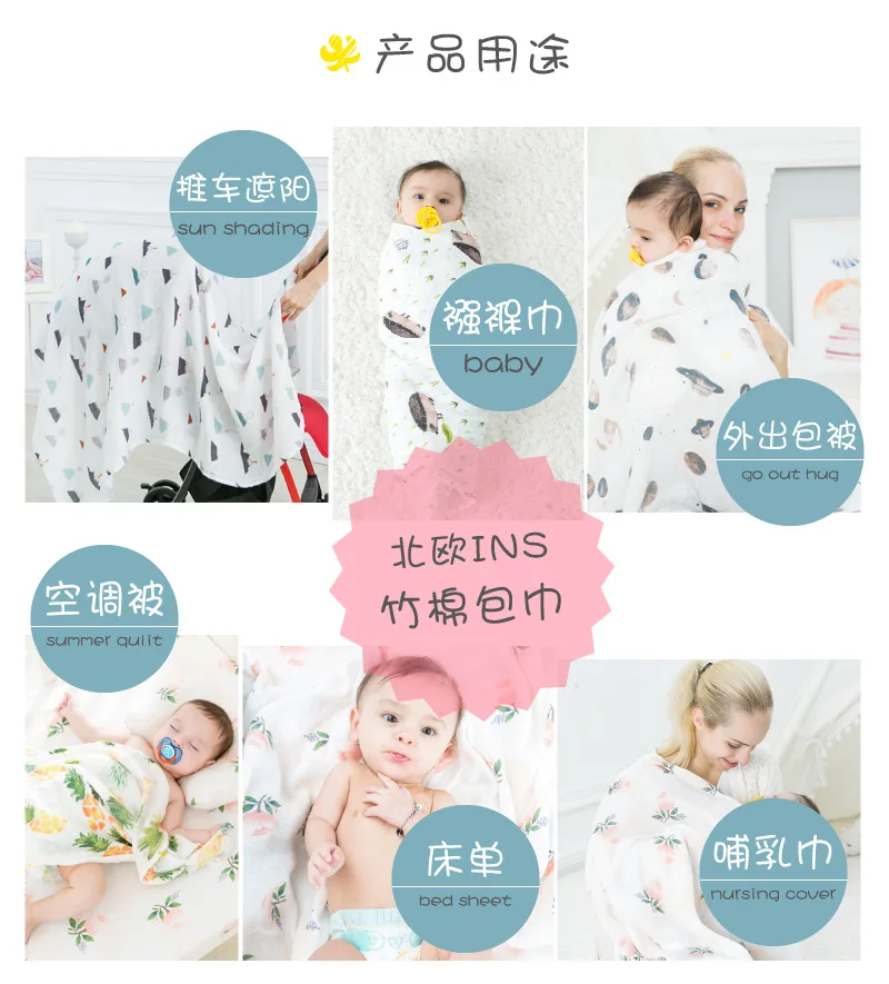 New Baby Muslin Swaddle Blankets Bamboo Cotton Newborn Baby Sleeping Blanket Super Soft Cartoon Print Infant Muslin Swaddle Wrap (4)