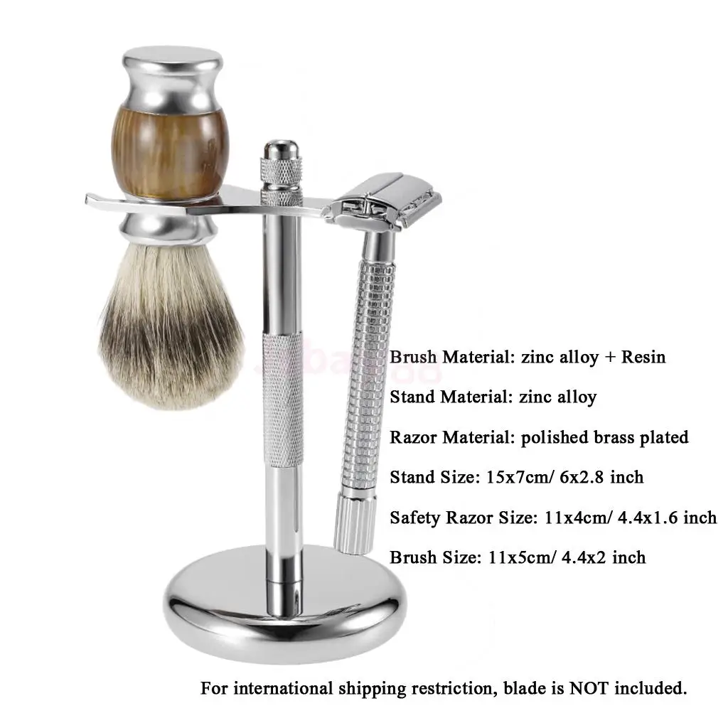 

3pcs Men Barber Shaving Grooming Kit - Shave Brush + Double Edge Safety Shaving Tool + Strong Weighted Base Stand Holder Kit
