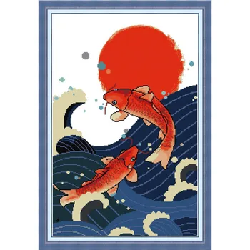 

Printed Cross Stitch Kits Chinese Cross Stitch Kit Embroidery Cross-Stitch DIY Red Fish Cross Stitch Needlework Embroidery Set