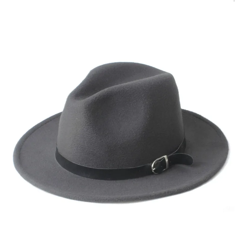 Новая мода Мужские Женские Chapeu Feminino Fedora Шляпа с широкими полями кожаный ремешок Джаз церковная Кепка Панама Федора топ шляпа от солнца 20 - Цвет: Dark Grey