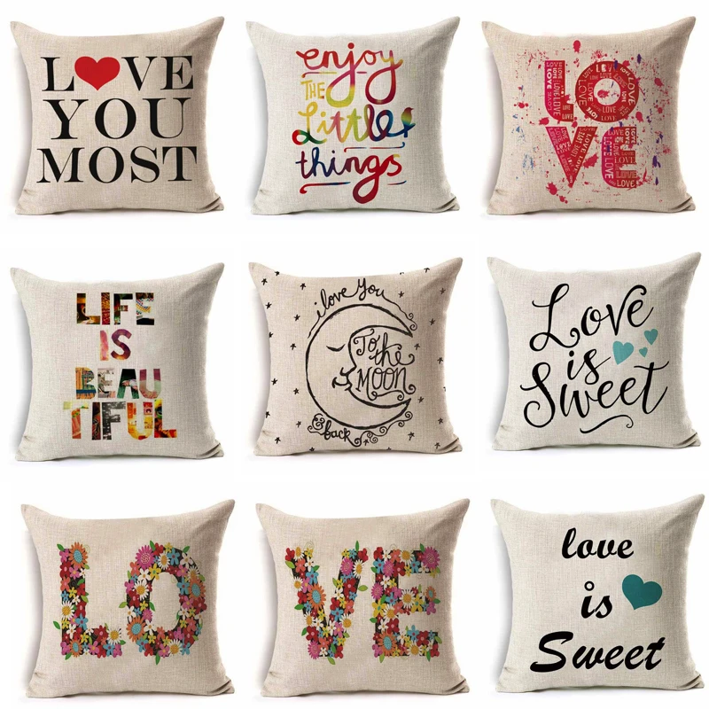 

2019New 1Pcs 45*45cm Love Letter Pattern Cotton Linen Throw Pillow Cushion Cover Car Home Sofa Decorative Pillowcase funda cojin