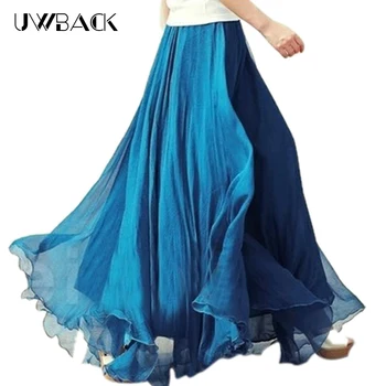 

Uwback Women Summer Long Skirt Boho Floor Length Skirts 2018 New Female Maxi Loose Skirts Chiffon Elegant Full Saia Jupe, EB164