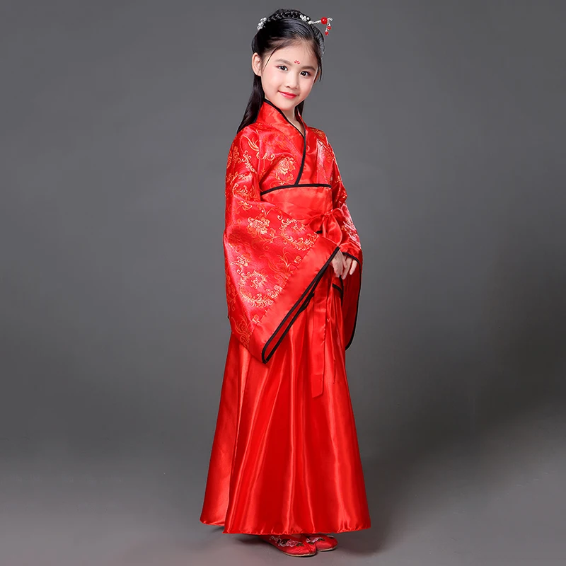 Платье красного цвета для девочек Hanfu в китайском национальном стиле ...