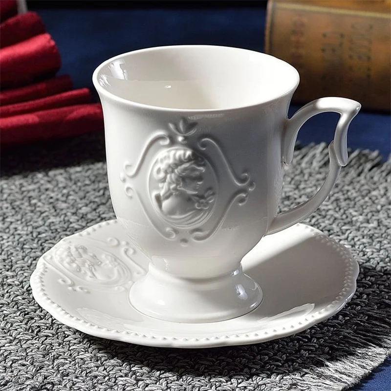 

300ml Beautiful Relief Coffee Cup Nordic Cup Saucer Set with Spoon Coffee Cup Set
