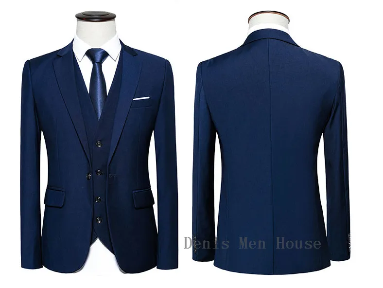 

2018 New Arrival Groomsmen Notch Lapel Groom Tuxedos Navy blue Men Suits Wedding Best Man Blazer (Jacket+vest+Pants)