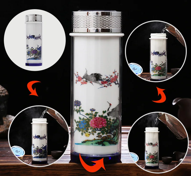 Креативные керамические цветные термосы, чашка для чая с двойным вкладышем, модная посуда для напитков, китайские бизнес-термосы