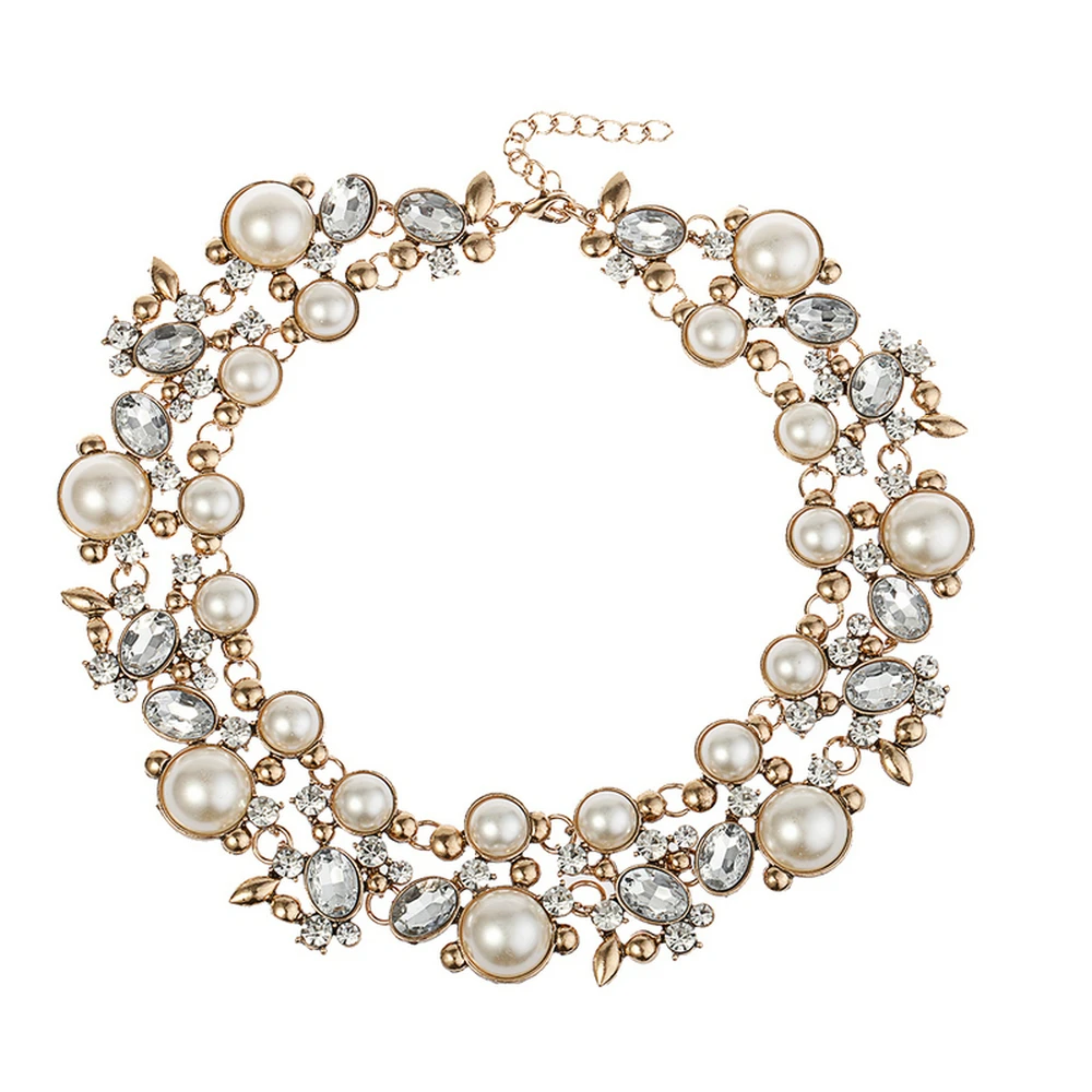 

Junlead New Alloy Women Imitation Pearl Necklace Jewelry Crystal Statement Chain Necklace Choker Collar Lady Fashion Accessories