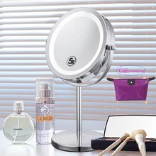 6 Inch 5x Magnification Cosmetic Makeup Mirror Round Shape 2Sided Rotating Magnifier Mirror LED Light Makeup