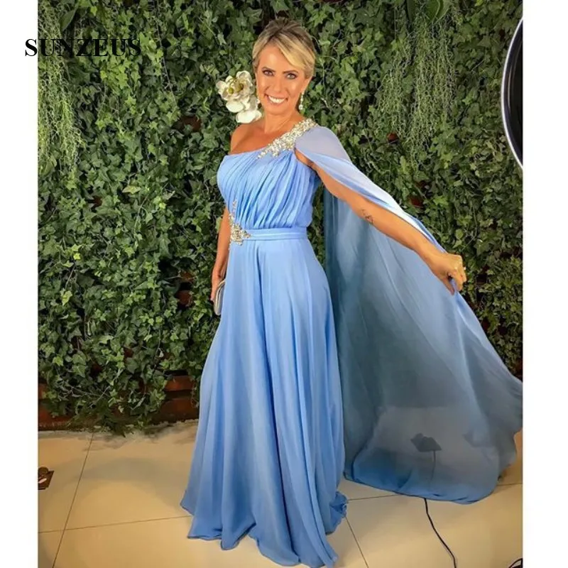Синий женское вечернее платье из шифона платье с бисером одно плечо Африканский мать невесты платья плиссированные vestido de madrinha SMD87