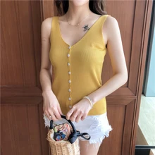 Стиль без рукавов Вязанный жилет v-образный вырез пуловер на подтяжках женский джемпер