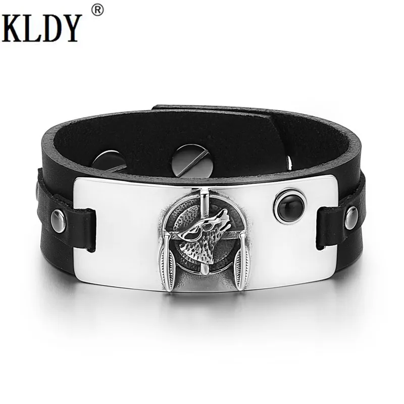 

KLDY Wolf Leather Bracelet for Women Punk rock Feather Wolf head Series Stainless Steel Bracelet High Quality Men Party Jewelry