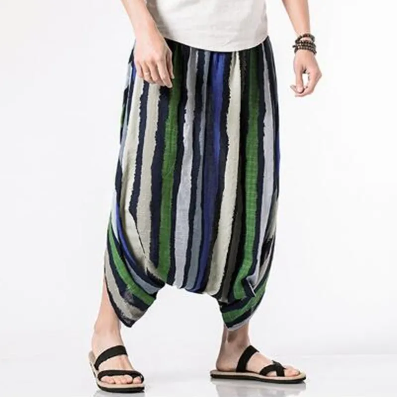 INCERUN Men's Striped Big Crotch Casual Cross pants