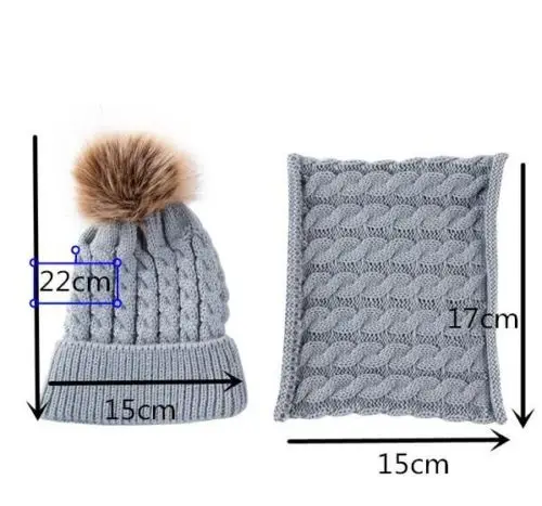 Модная детская зимняя шапка для мальчиков и девочек, вязаная теплая шапка и шарф, комплект из 2 предметов, аксессуары,, белый, серый, черный, бежевый