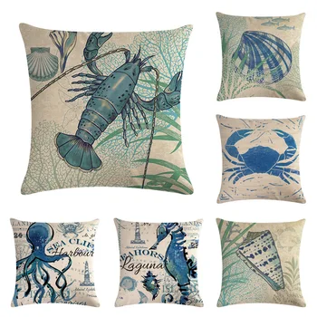 

45*45cm Sea Turtle Printed Cotton Linen Cushion Cover Marine Ocean Sea Horse Home Decor Pillowcase Octopus Sofa Cushion Case