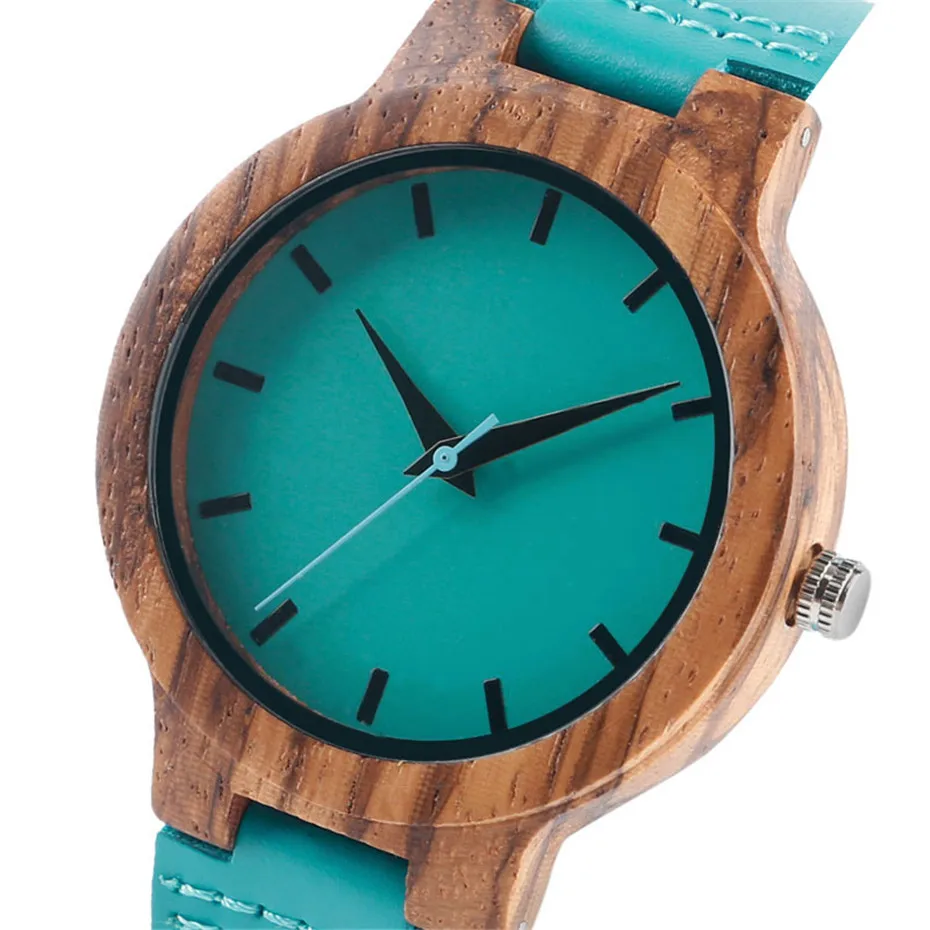 Fashion Blue Wood Quartz Watch Analog Genuine Leather Band Handmade Bamboo Wooden Wristwatch for Men Women Creative Gift Sport Clock (6)