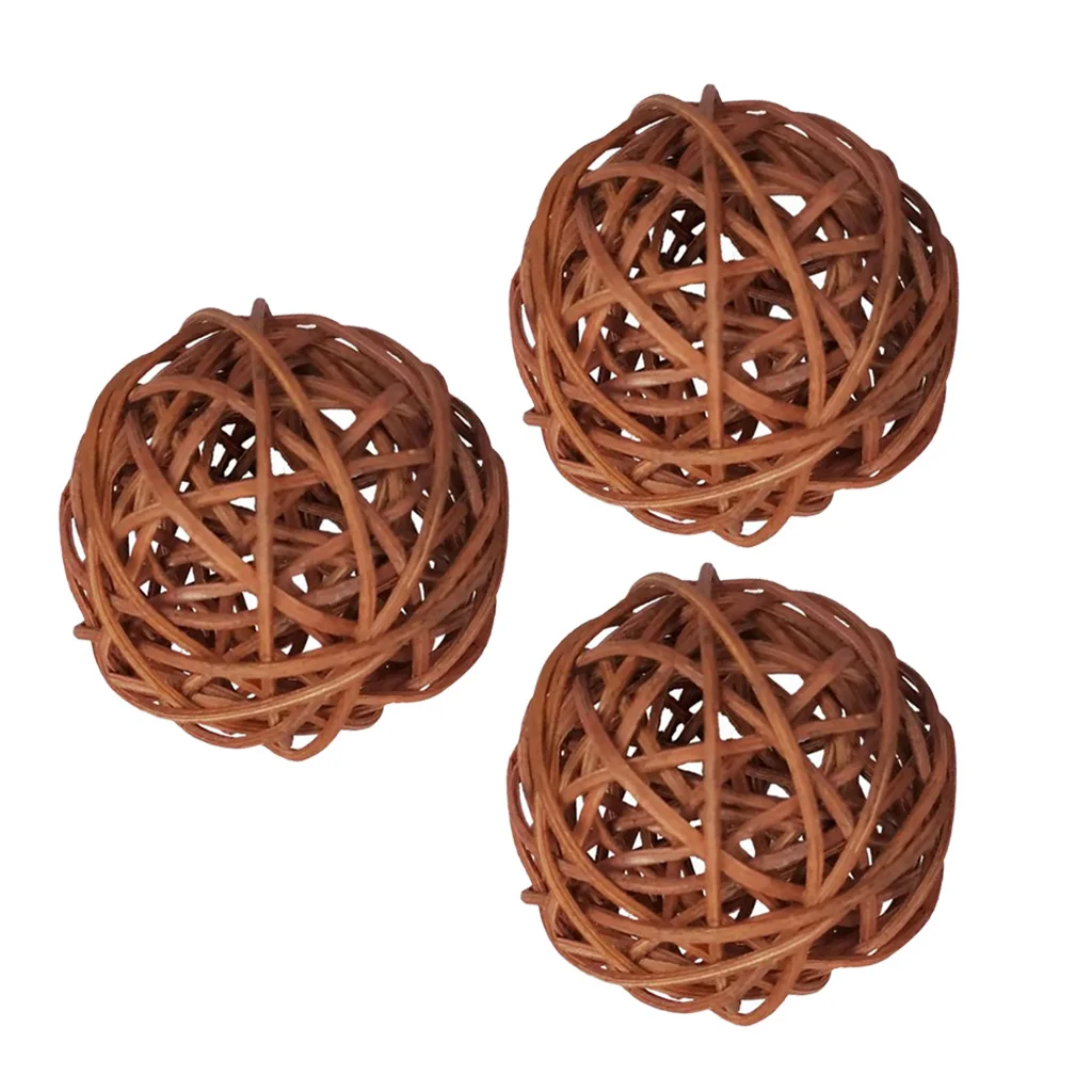 3Pieces/Set 8cm Rattan Wicker Ball Decoration Ornaments Wedding Christmas Party Table Desk Garden Hanging