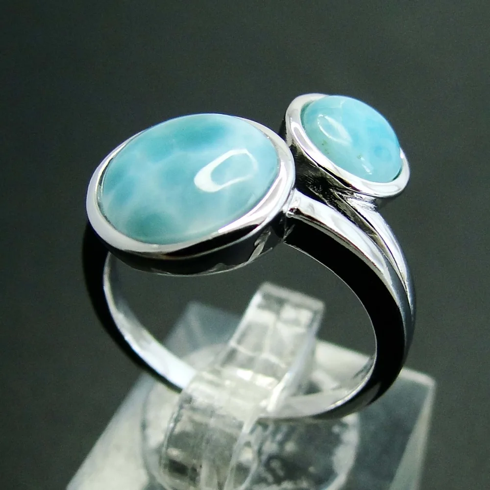 Натуральные кольца Larimar, античный дизайн, круглые кольца Larimar, 925 пробы, серебряные ювелирные изделия, Larimar, свадебные кольца для женщин, Размер 6/7/8/9