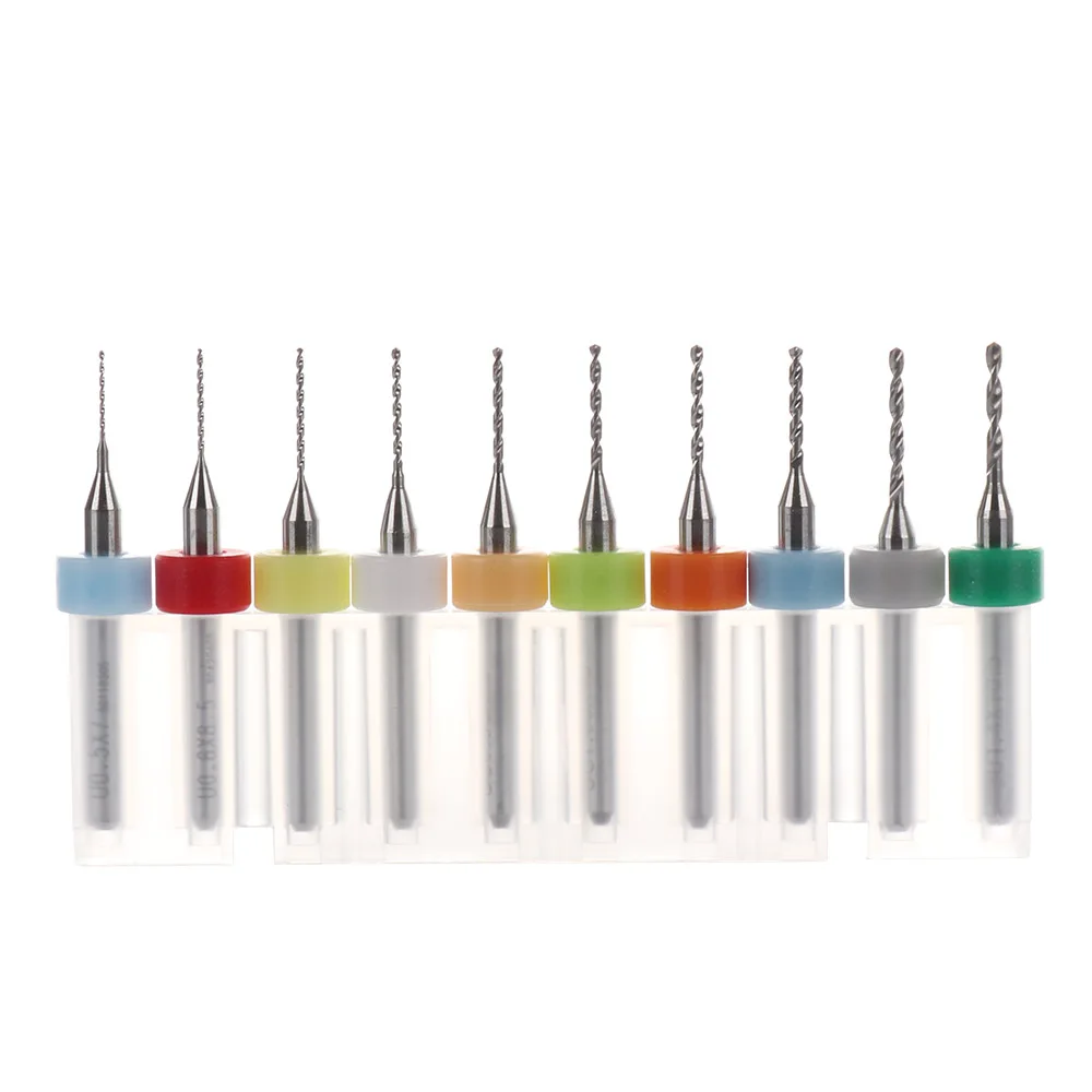 10pc 0.5-1.4MM Micro Mini Twist PCB Drill Bits Set CNC Print Circuit Board Tungsten Carbide Engraving Tool for Electricalworking