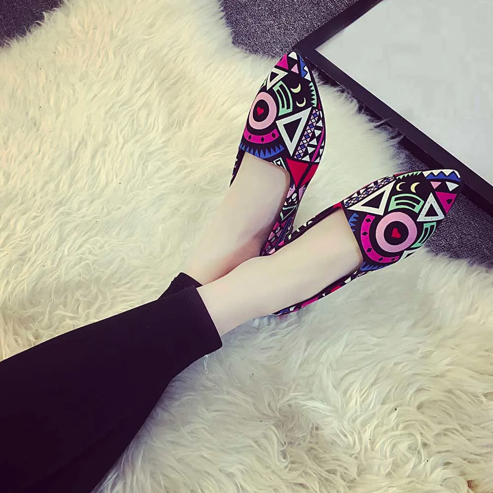 

Ademend Enkele Schoenen Dikke Bodem Casual Schoenen Flat Shoes Leather Printed Flat Flat Pointed Women'S Shoes *