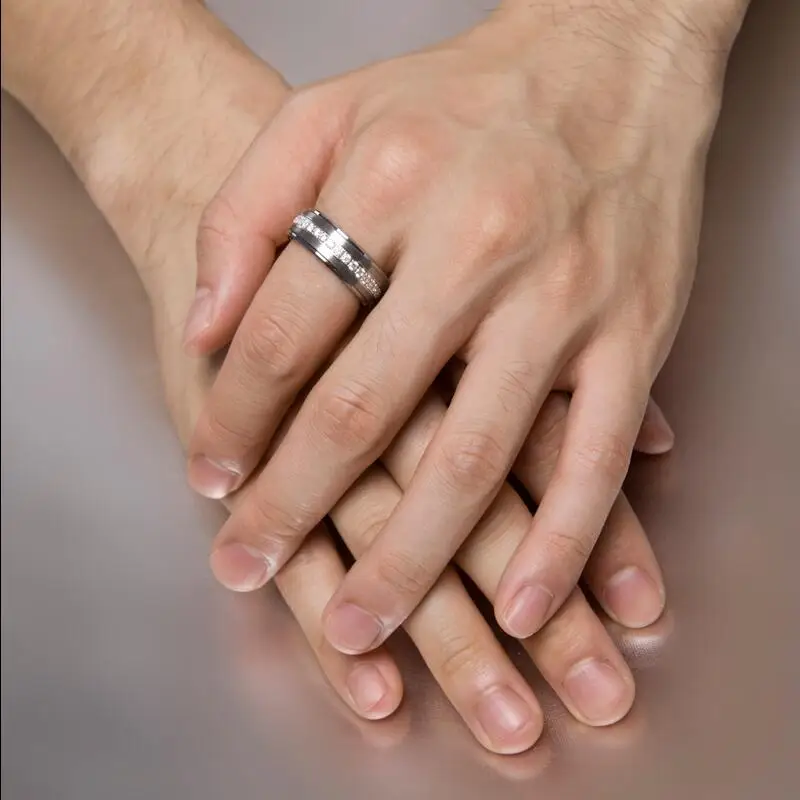 Saya Брендовое мужское кольцо из карбида вольфрама с кубическим цирконием 8 мм, полированное обручальное кольцо, Размер 7-10