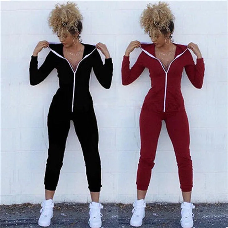 

Womens V-neck Casual Hooded Longs Sleeve Jumpsuit Trousers Playsuit