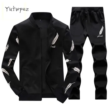

Europe Size Tracksuit Men Warm Sportsuit Set Men Cardigan Wing Printed Zipper Track suits Track Suit 4XL Male Red Yellow 2019