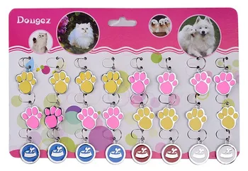 

200pcs/Lot Cute Engraved Round Paw Design Zinc Aluminium Alloy Pet Dog Necklace Identity Card Pets Collar Ring Tag with Keyring