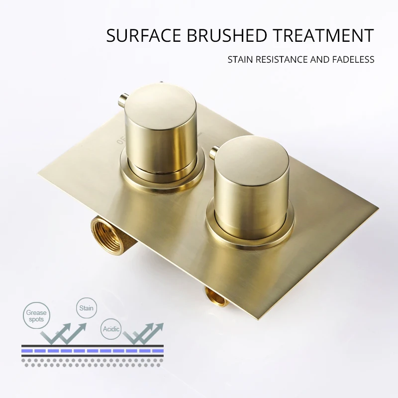 Bursh Gold Thermostatic Shower Faucet Set Bathroom System With Rain Handheld Wall Mount Luxury Mixer Tap With Conceal Diverter bathroom shower faucet set