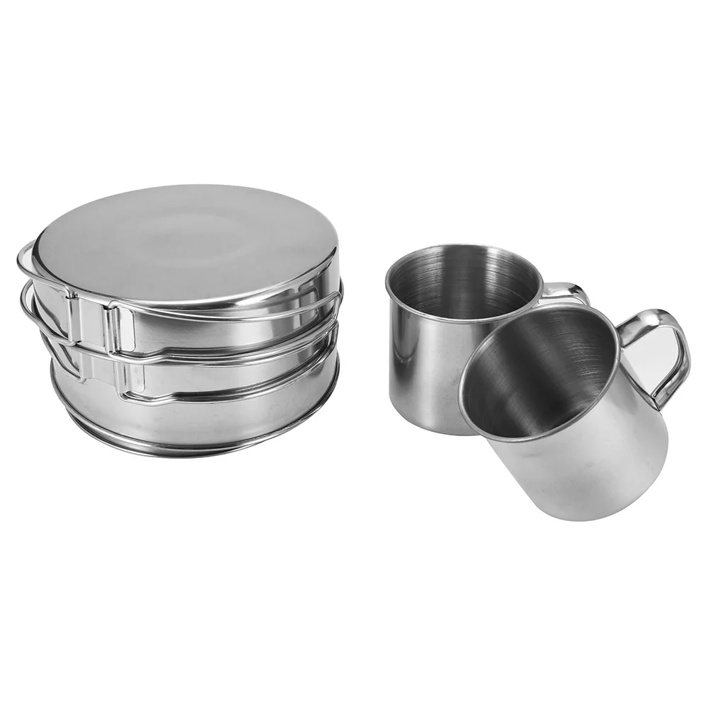 Kaufen 8 stücke Camping Herd Gerichte Kochgeschirr Kit Topf Pan Utensilien Edelstahl Rucksack Picknick Tasse BBQ Wandern Im Freien Geschirr